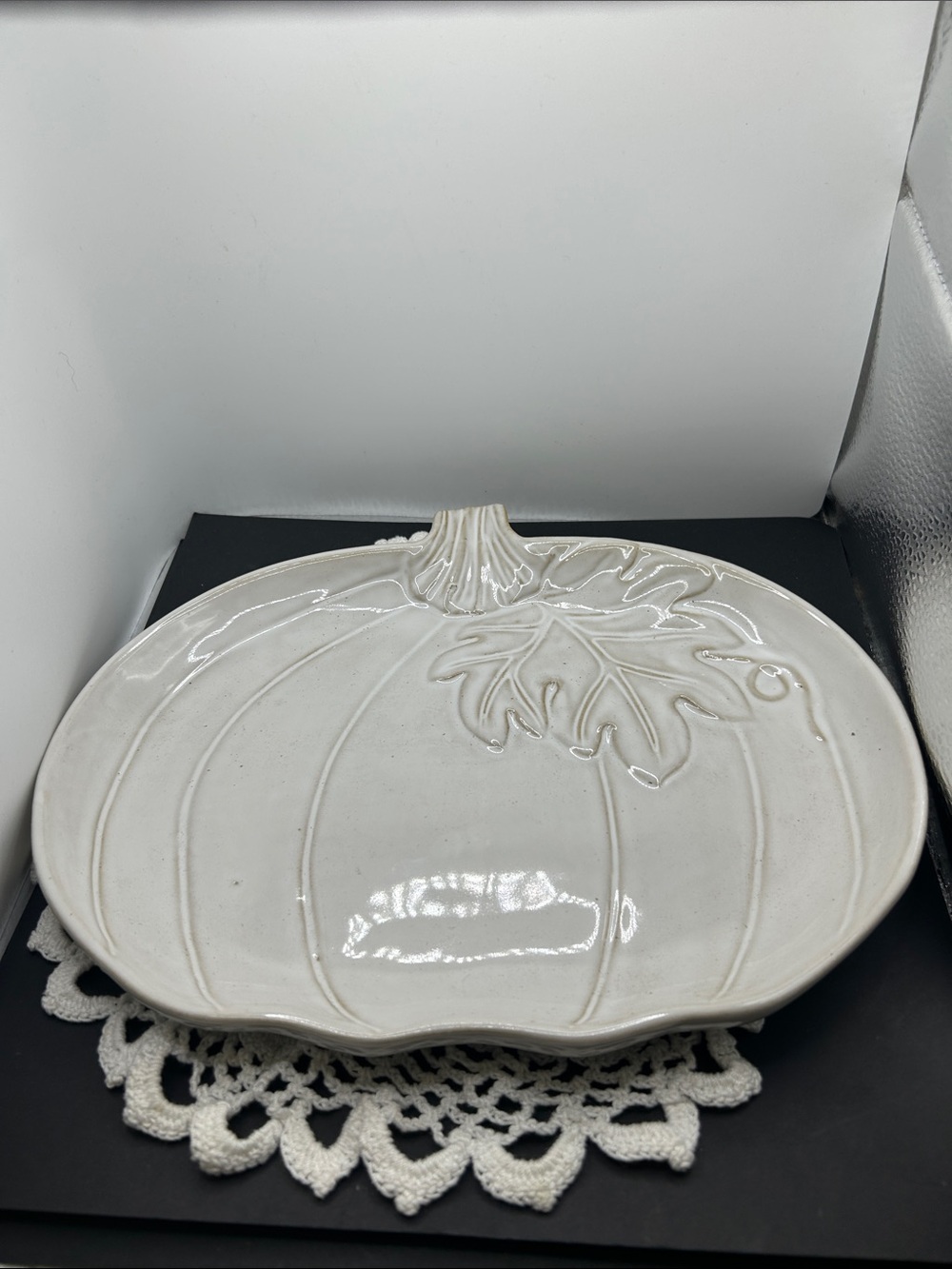Ashland White Ceramic Pumpkin Serving Platter